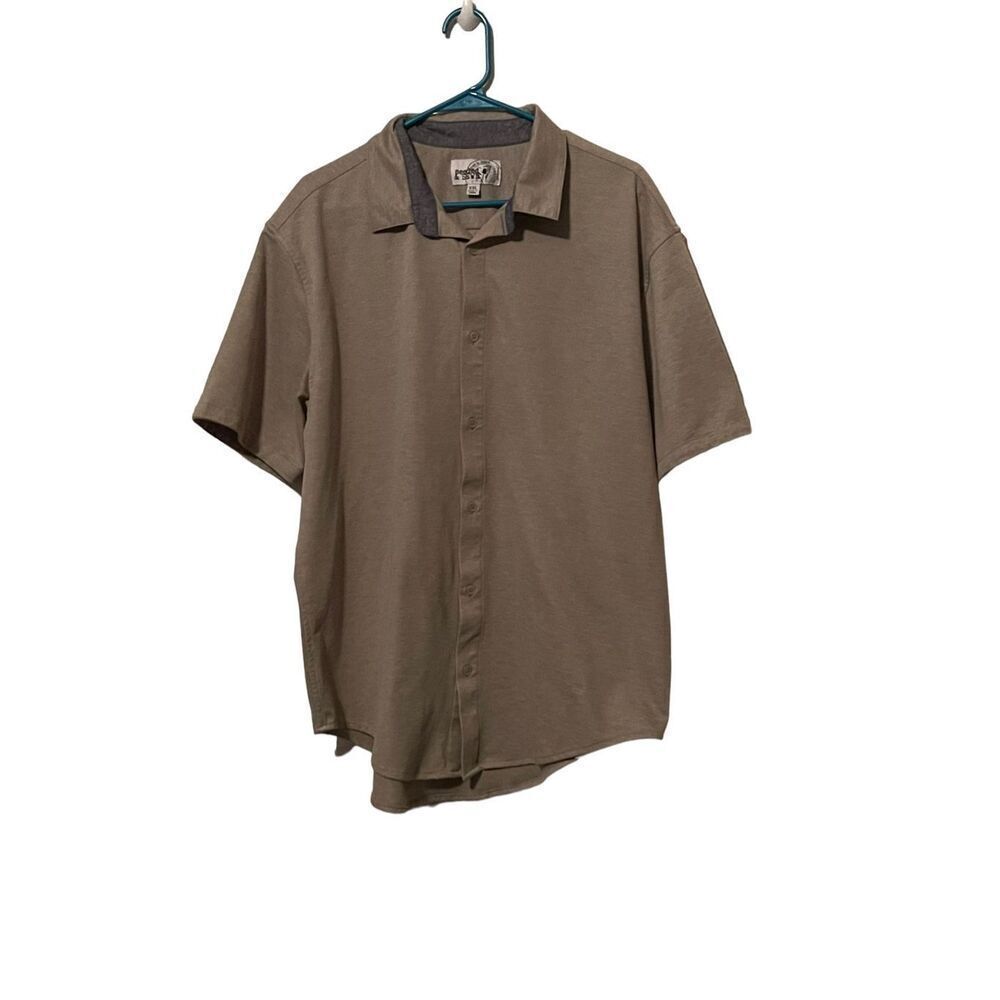 Seeded & Sewn Men's Button-Up Short Sleeve Polo Shirt Brown Size XXL